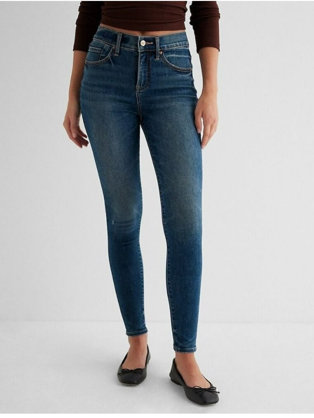 Express Women's Dark Wash Skinny Mid-Rise Stretch Jeans